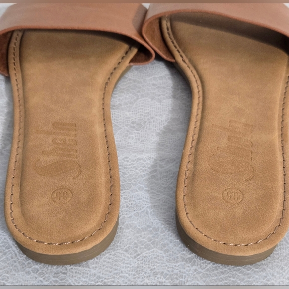 Shein 6.5 Flat Sandals Open Toe Beige Slip On No Wear On Top - Picture 4 of 7